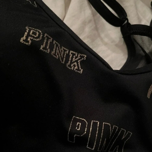 PINK Victoria's Secret Black Sports Bra with Logo Accents - Picture 4 of 9